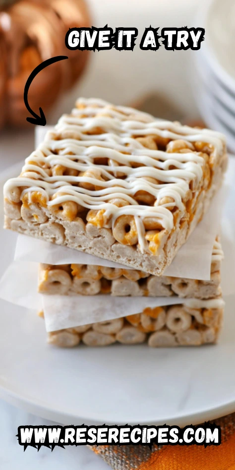 Butterscotch Pumpkin Cheerio Treat Bars with White Chocolate Drizzle – No-Bake Fall Recipe