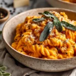 Roasted Pumpkin & Sage Pasta in a Cozy Bowl with Fresh Herbs and Parmesan