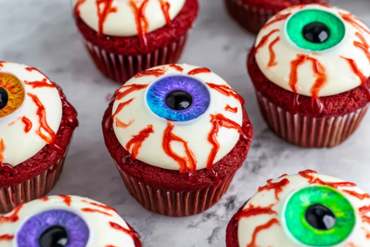 Halloween Eyeball Cupcakes Recipe with Red Velvet and Icing
