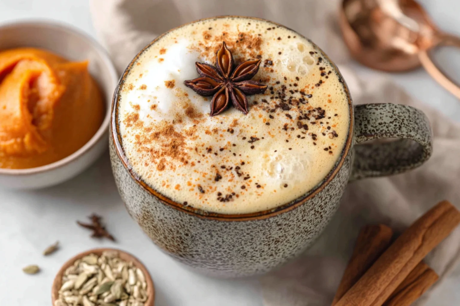 Pumpkin Spice Chai Latte with Cinnamon and Star Anise Topping
