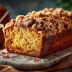 Pumpkin Streusel Bread with Crumb Topping and Pumpkin Interior