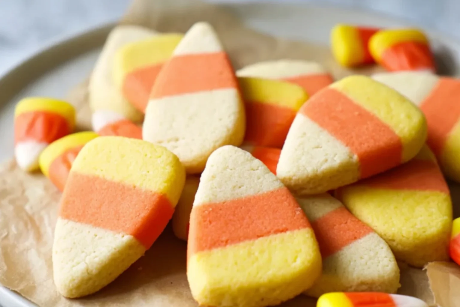 Festive Candy Corn Shortbread Cookies for Halloween