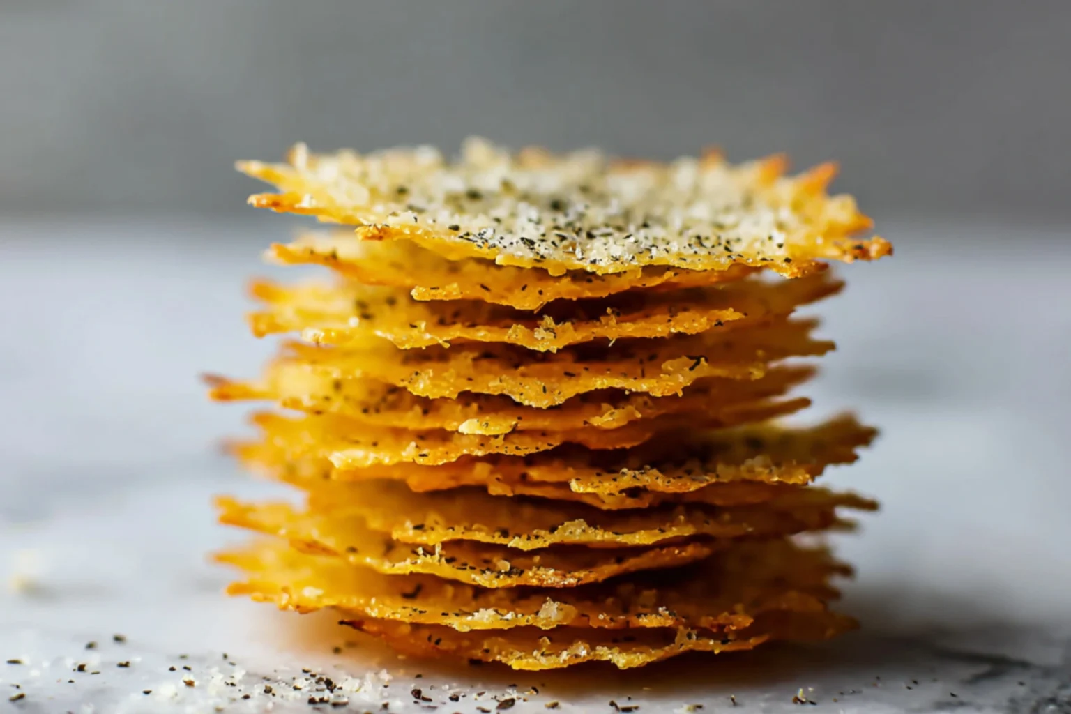 Low-Carb Halloween Cheese Crisps stacked golden parmesan snacks with black pepper keto-friendly appetizer