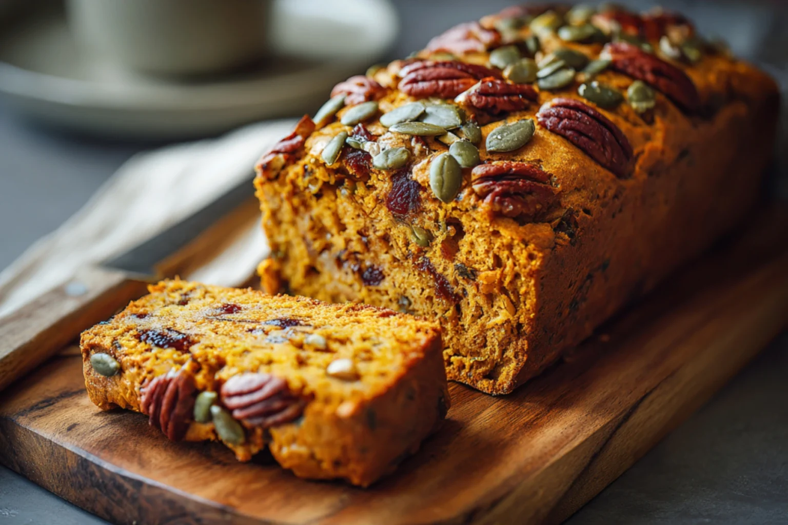 Delicious Homemade Pumpkin Banana Bread with Pecans and Pumpkin Seeds