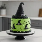 Halloween Witch Cake with Green Frosting and Fondant Hat