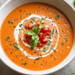 Creamy Tomato Basil Soup with Fresh Herbs and Creamy Toppings