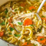 Homemade Chicken Noodle Soup with Egg Noodles and Vegetables