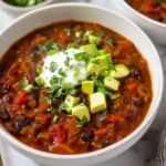 Pumpkin Chipotle Chili with Avocado and Sour Cream Topping
