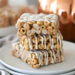 Butterscotch Pumpkin Cheerio Treat Bars with White Chocolate Drizzle – Easy Fall Dessert