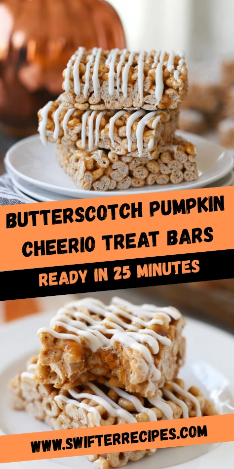 Butterscotch Pumpkin Cheerio Treat Bars with White Chocolate Drizzle – Quick No-Bake Fall Dessert