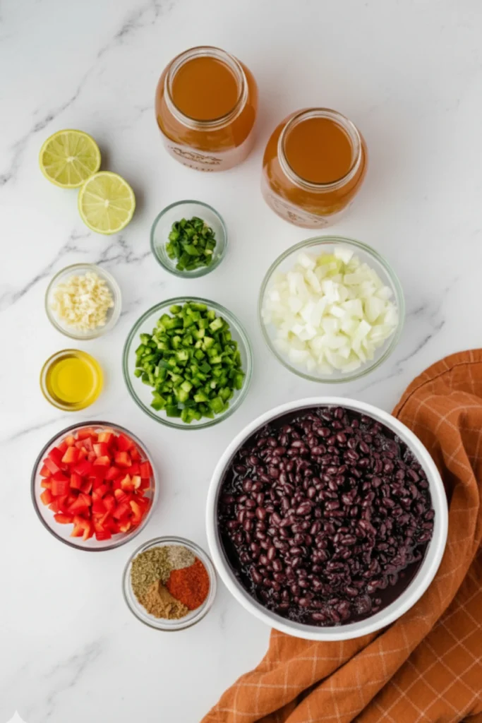 Spicy Black Bean Soup Ingredients: Fresh Veggies, Spices, and Black Beans