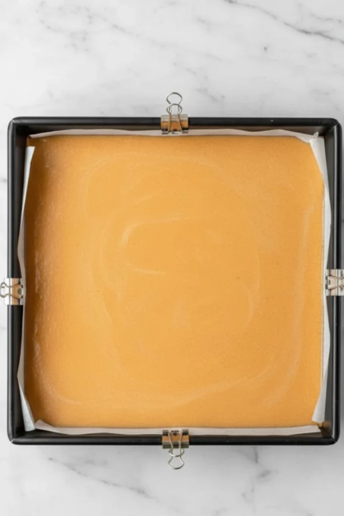 Pumpkin Pie Bars Batter in Baking Pan