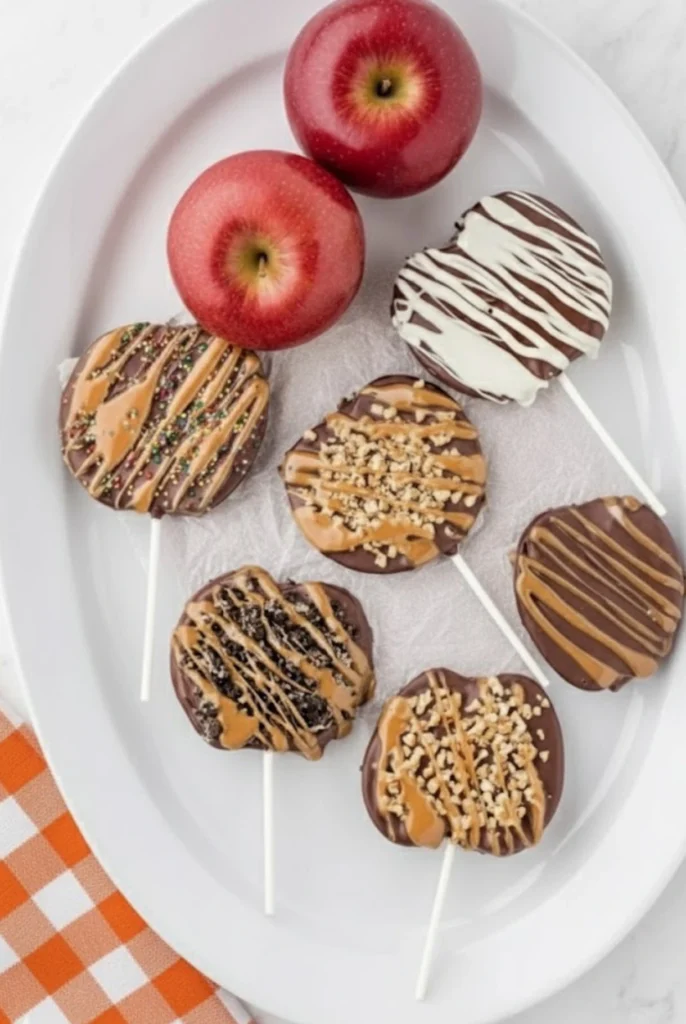 Chocolate and Caramel Dipped Apple Slices with Sprinkles, Nuts, and Drizzled Chocolate