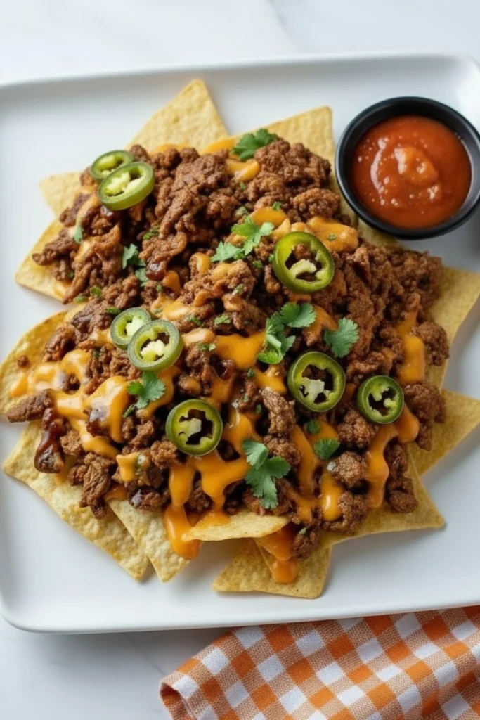 BBQ Pulled Pork Nachos with Melted Cheese, Jalapeños, and Cilantro