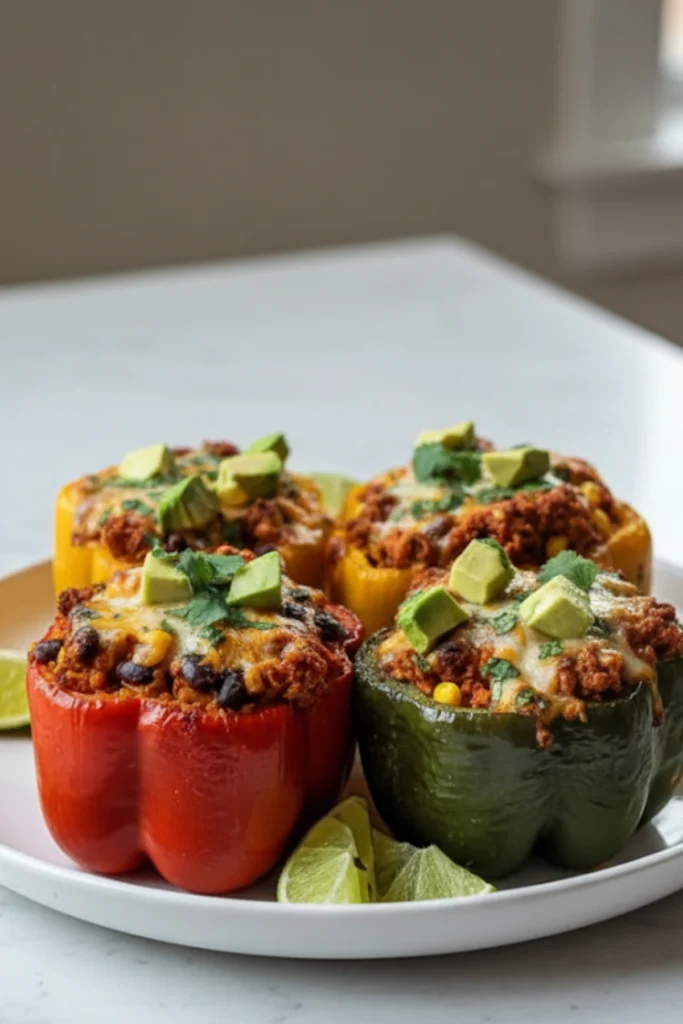 Loaded Chicken Fajita Stuffed Peppers with Avocado and Lime