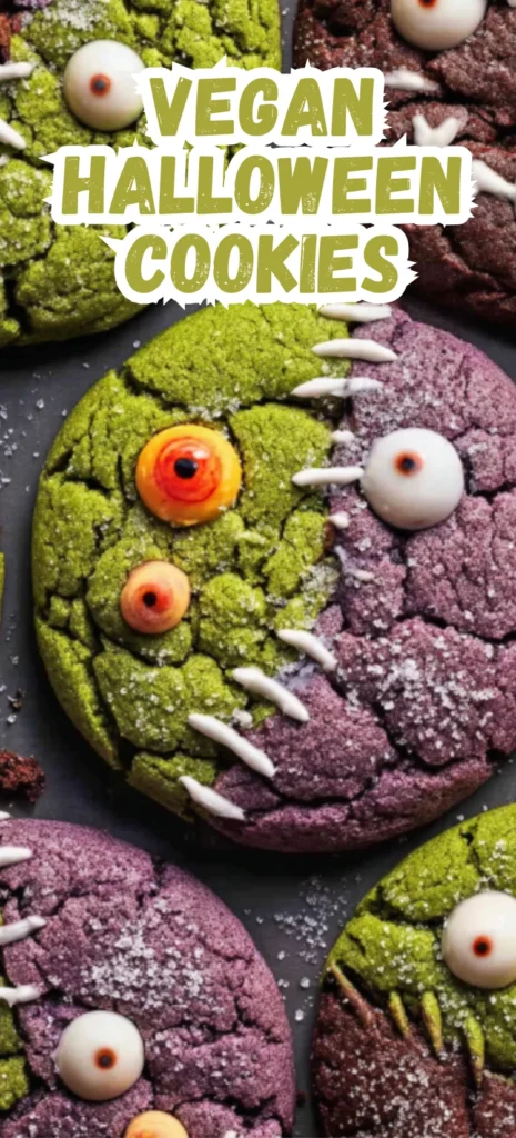 Vegan Halloween Cookies with spooky monster eyes and natural colors