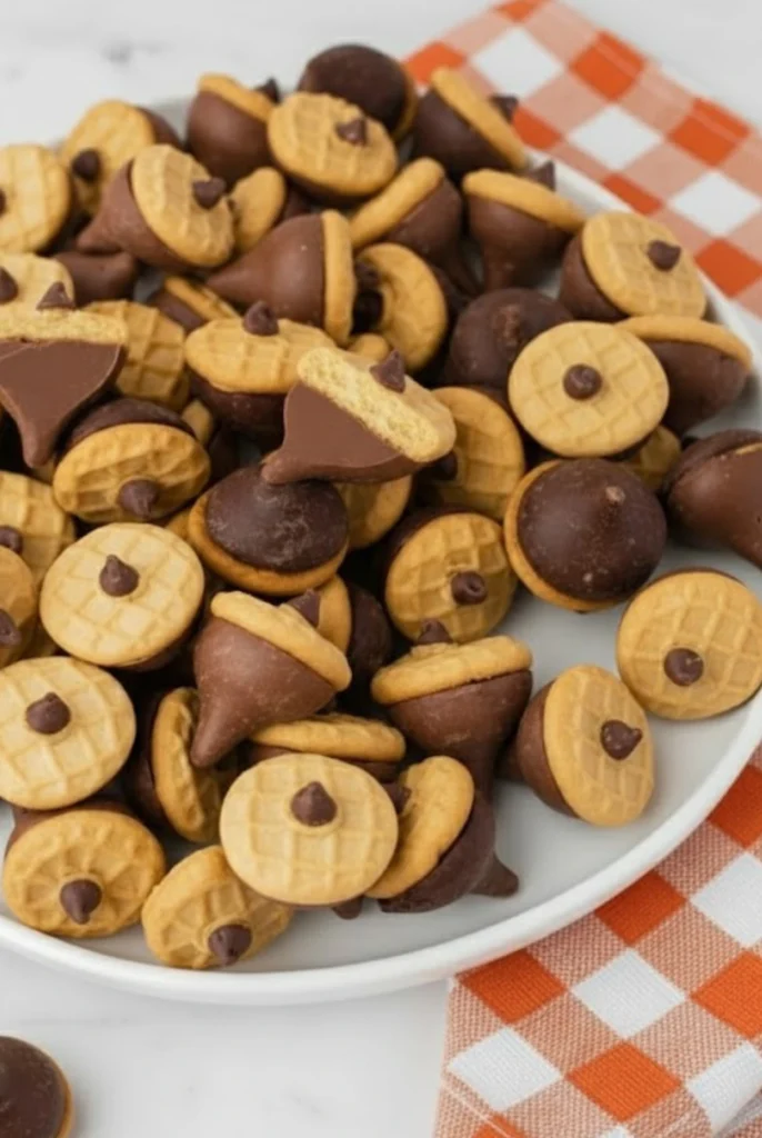 Kisses Acorn Treats Made with Hershey's Kisses and Waffle Cookies
