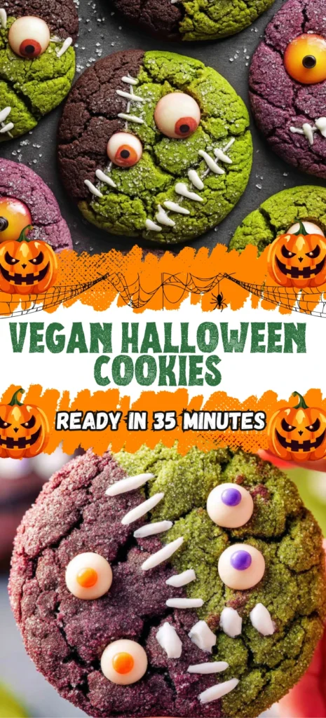 Colorful Vegan Halloween Cookies with Googly Eyes and Spooky Decorations – Ready in 35 Minutes