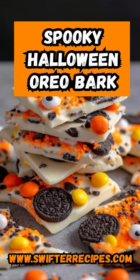 Spooky Halloween Oreo Bark with Oreo Cookies, Reese’s Pieces, and Candy Eyeballs