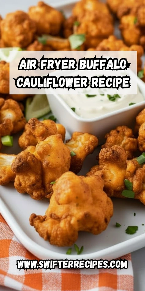 Crispy Air Fryer Buffalo Cauliflower served with creamy dip and garnished with fresh cilantro.