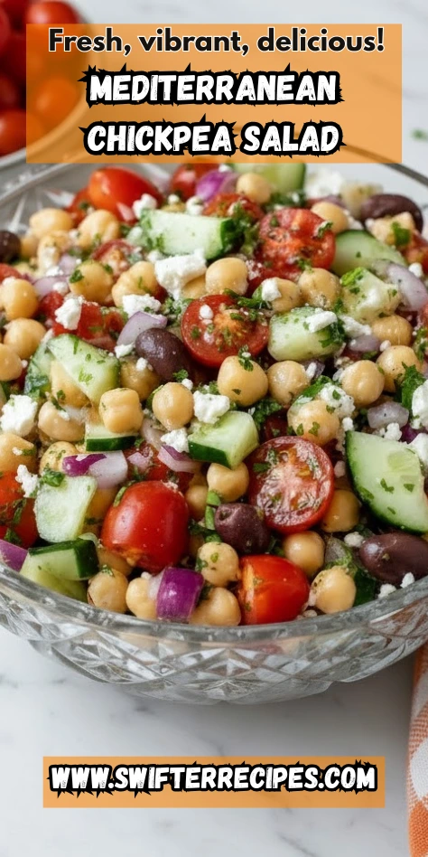 Mediterranean Chickpea Salad with Fresh Tomatoes, Cucumbers, Olives, and Feta