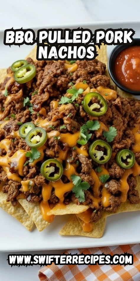 BBQ Pulled Pork Nachos with Jalapeños, Cheddar Cheese, and Cilantro