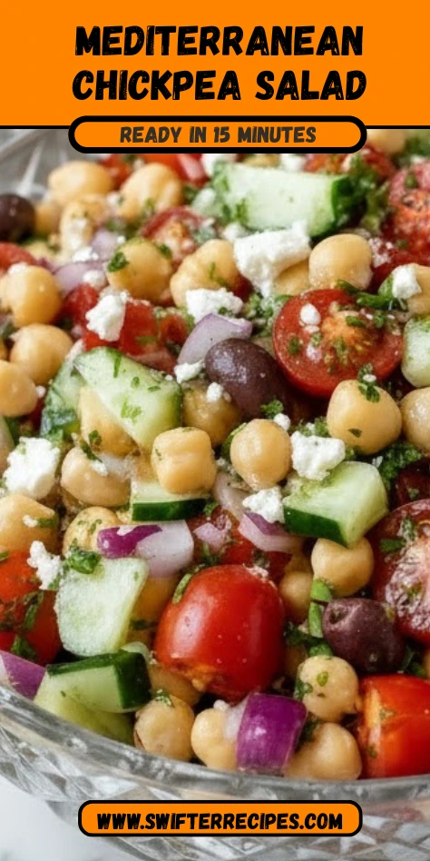 Mediterranean Chickpea Salad with Cucumbers, Cherry Tomatoes, Olives, and Feta