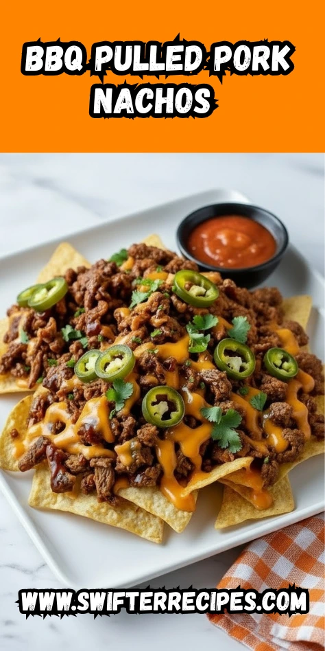BBQ Pulled Pork Nachos with Cheddar Cheese and Fresh Jalapeños
