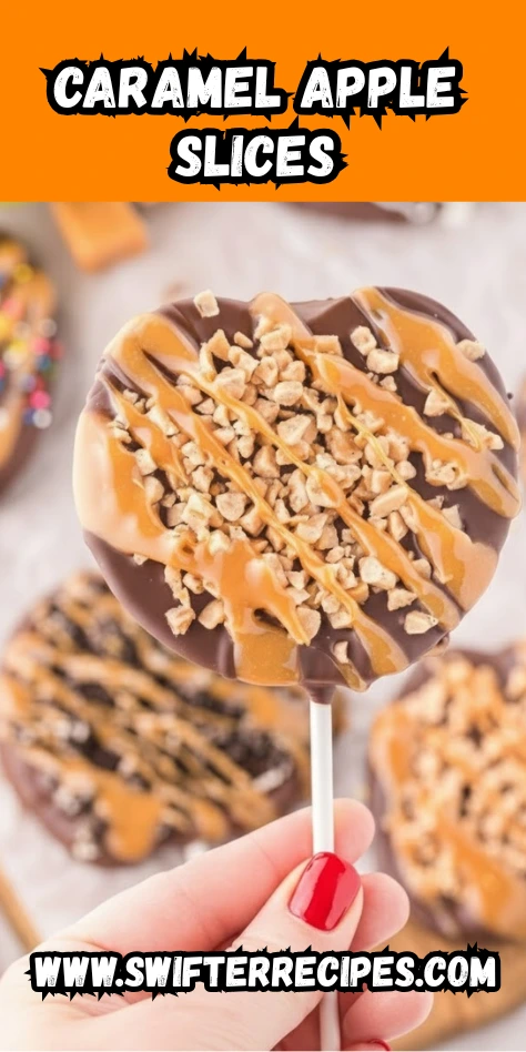 Caramel Apple Slice with Chocolate, Caramel Drizzle, and Nuts