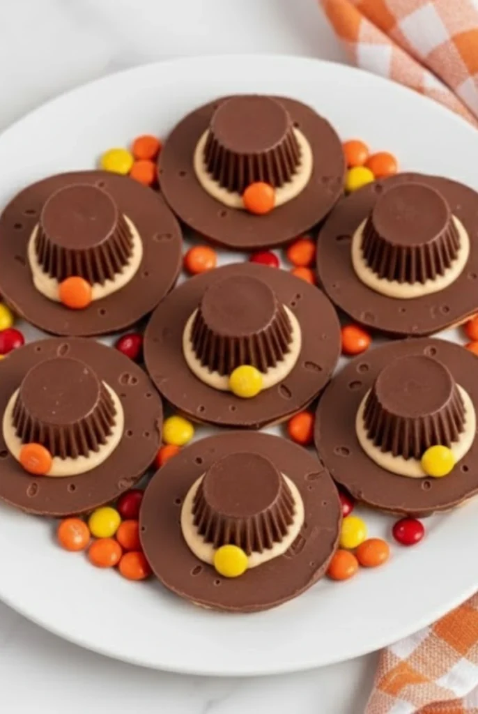 Pilgrim Hat Cookies with Reese's Peanut Butter Cups and Candy Coating