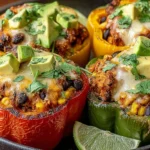 Loaded Chicken Fajita Stuffed Peppers with Avocado and Lime