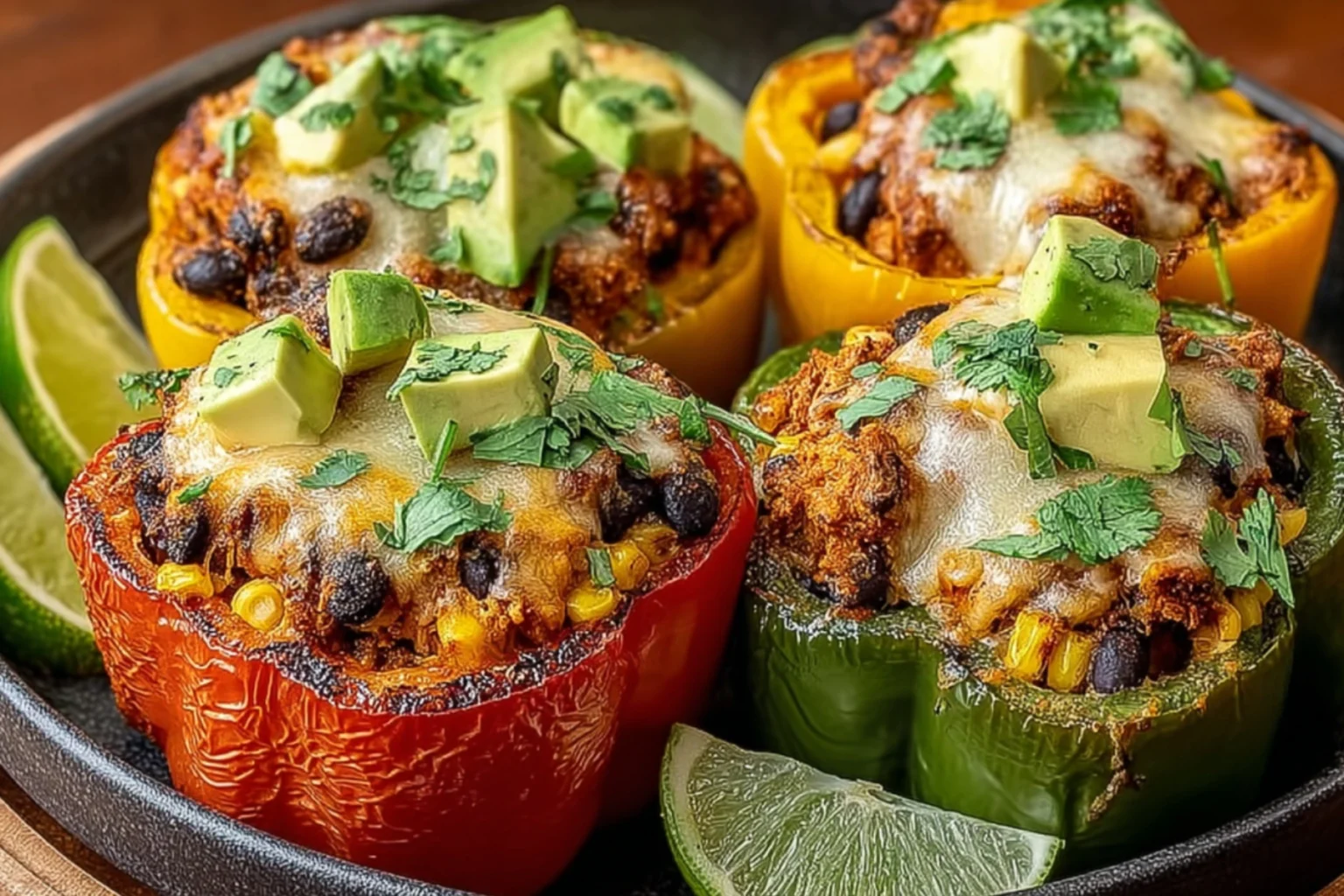 Loaded Chicken Fajita Stuffed Peppers with Avocado and Lime