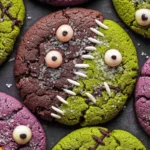 Vegan Halloween Cookies with Natural Colors, Googly Eyes, and Spooky Stitch Designs