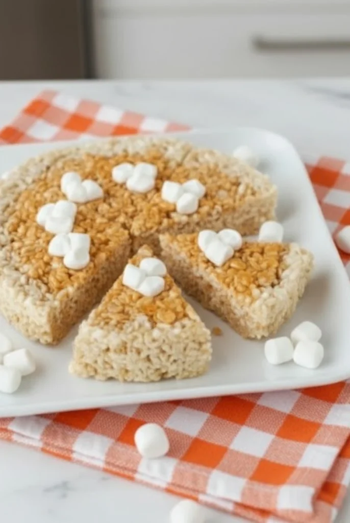 Rice Krispies Treats Shaped Like Pumpkin Pie with Marshmallow Topping
