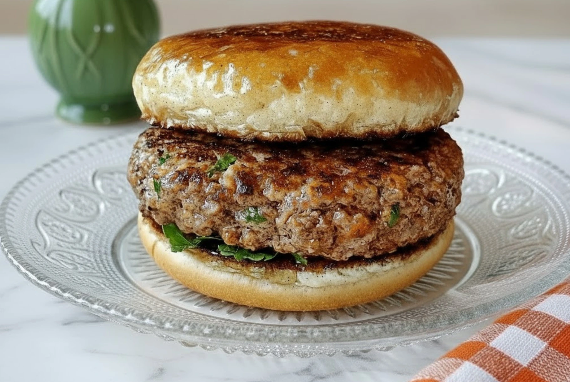 Juicy homemade ground turkey burger on a toasted brioche bun