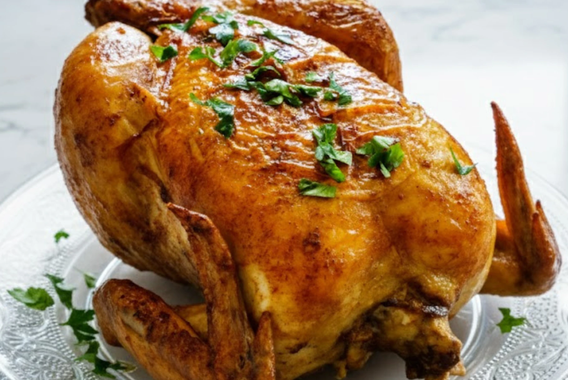 Golden Roasted Brined Turkey with Fresh Parsley Garnish