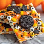 Spooky Halloween Oreo Bark with Candy Corn, Oreo Cookies, and Edible Eyeballs