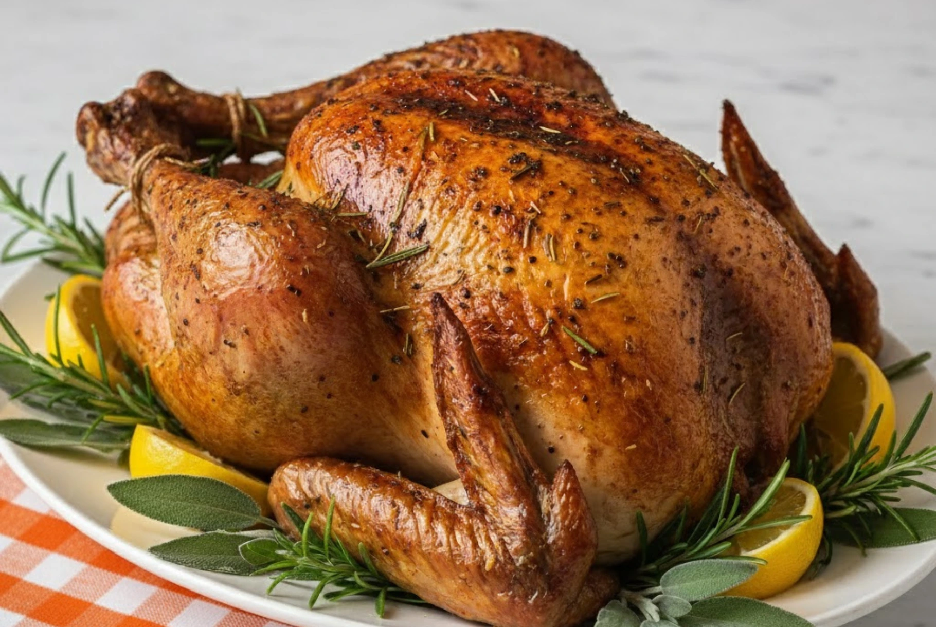 Garlic Herb Roasted Thanksgiving Turkey with Lemon and Rosemary