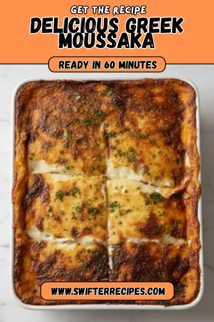 Authentic Greek Moussaka Freshly Baked in Casserole Dish with Golden Béchamel Topping – Traditional Mediterranean Comfort Food