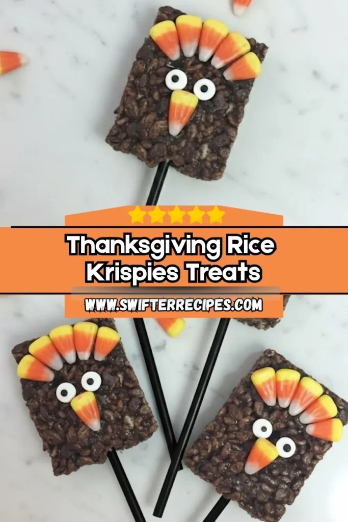 thanksgiving rice krispies treat turkey pops with candy corn feathers and chocolate cereal squares on sticks from swifterrecipes