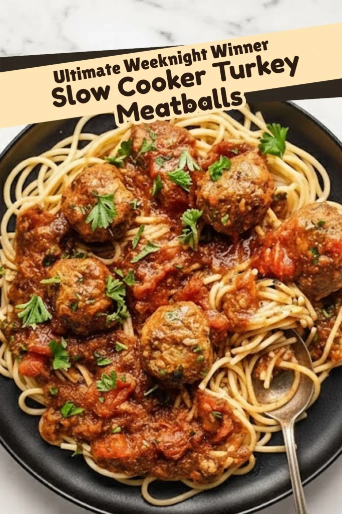 Slow Cooker Turkey Meatballs Over Spaghetti