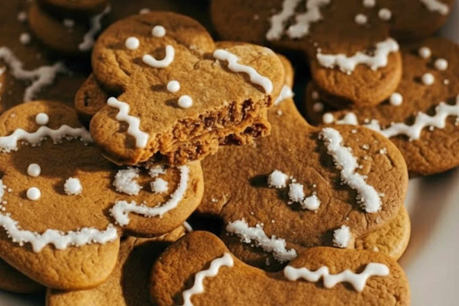 Gingerbread cookies with white icing – festive holiday treats on a plate