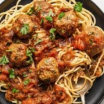 Slow Cooker Turkey Meatballs with Marinara over Spaghetti