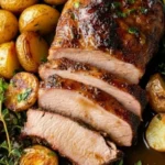 Slow cooker honey butter pork roast with golden potatoes and fresh herbs