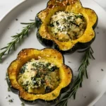 Parmesan Herb Roasted Acorn Squash Halves on Plate