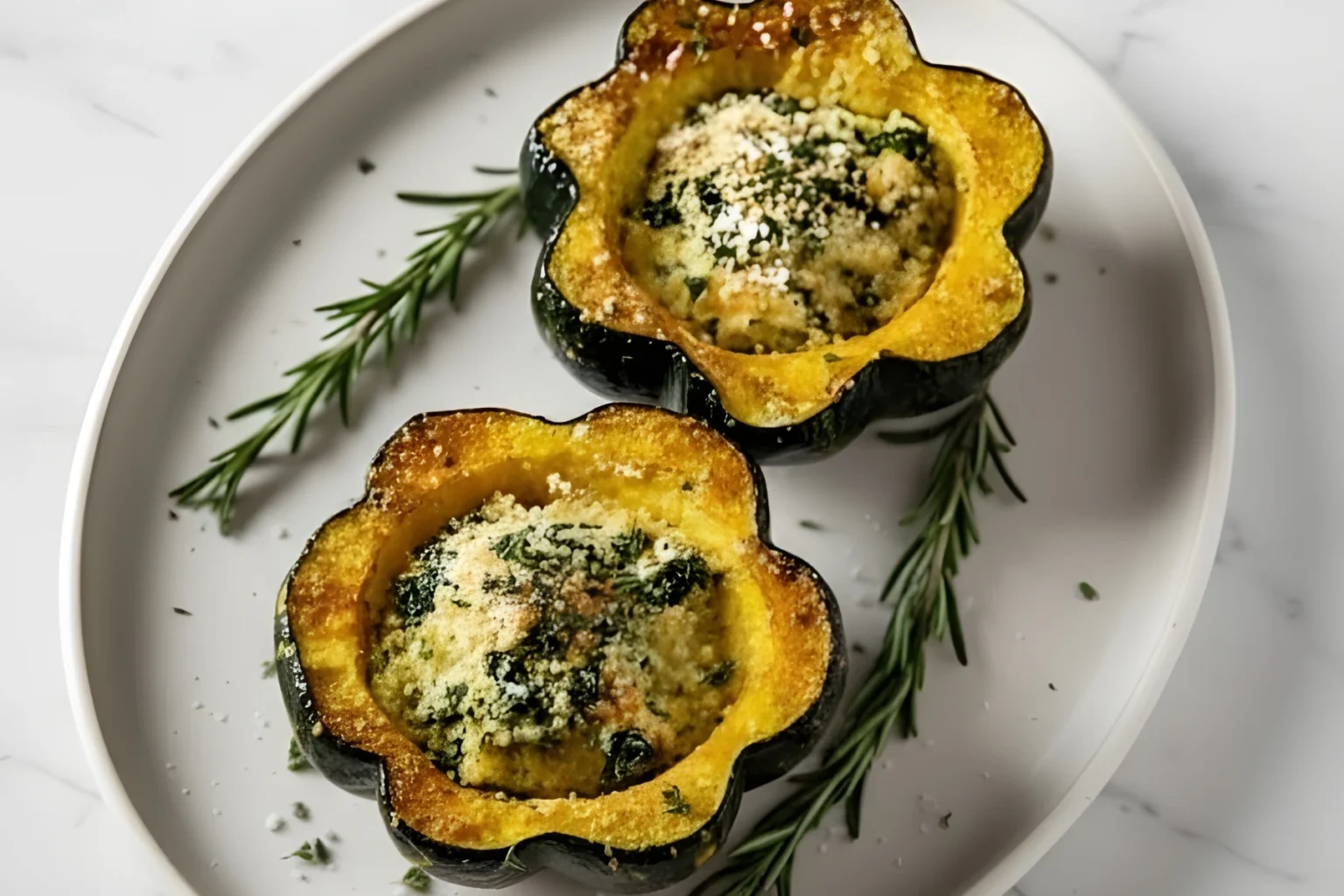 Parmesan Herb Roasted Acorn Squash Halves on Plate