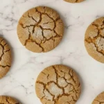 Freshly baked Starbucks Copycat Ginger Molasses Cookies with crackled tops on a marble surface