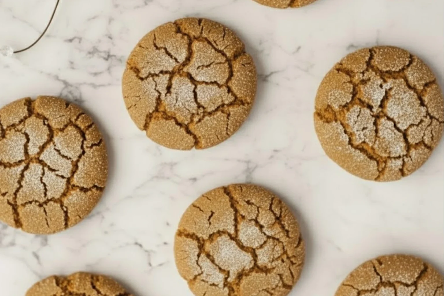 Freshly baked Starbucks Copycat Ginger Molasses Cookies with crackled tops on a marble surface