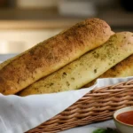Keto Italian garlic breadsticks in a basket with marinara sauce — golden, cheesy, and gluten-free low-carb breadsticks perfect for family dinners.