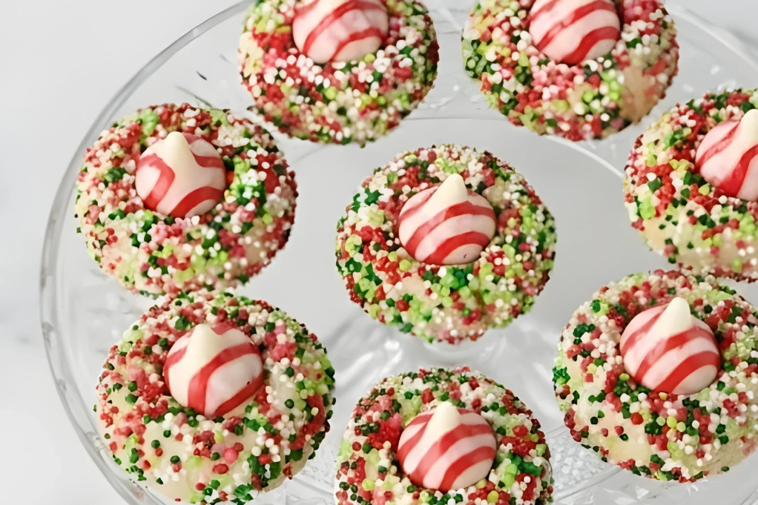 Candy Cane Shortbread Cookies with Peppermint Kisses